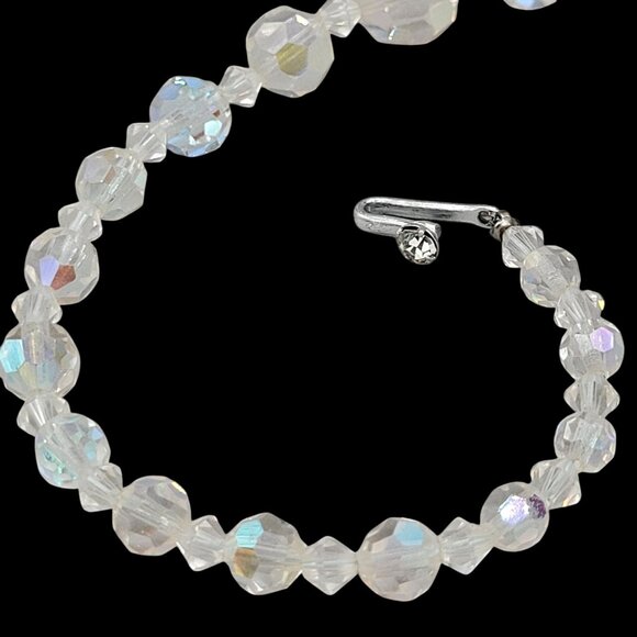 AB Beaded Graduated Necklace Silver Tone Hook Crystal Accent Vintage 15" Japan - Picture 6 of 7